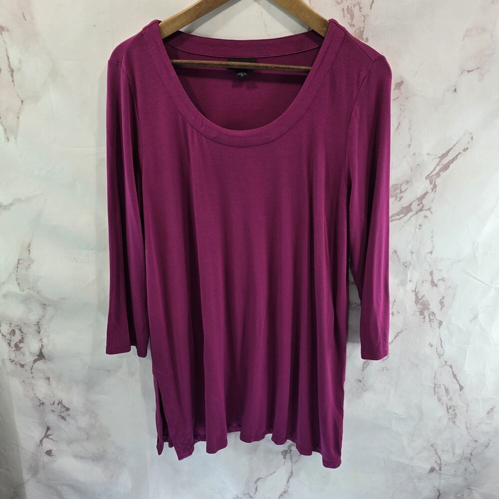 J Jill T Shirt Womens Medium Pink Long Sleeve Wearever Thick Tee Magenta Scoop